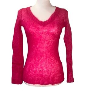 Anthro Charlie & Robin Women's V-Neck Mohair Wool Blend Pink Sweater